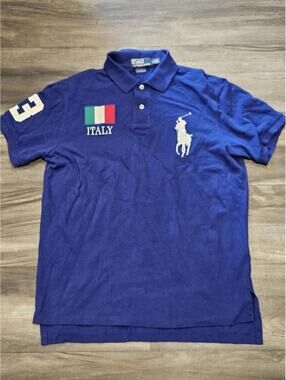 Polo Ralph Lauren Shirt Men Large Blue Big Pony Italy #3 Short Sleeve Preppy Vtg